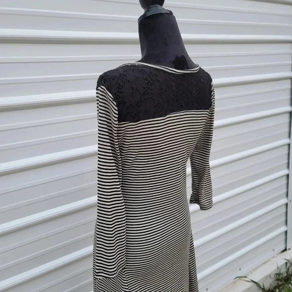 NWT Self Esteem women's large stretch knit lace inset back Ivory stripe dress L - Picture 4 of 9
